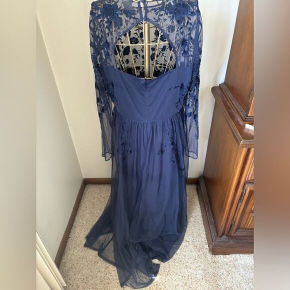 ASOS Navy lace sheer floral long sleeve long dress  cutout back size 12 - Picture 8 of 13